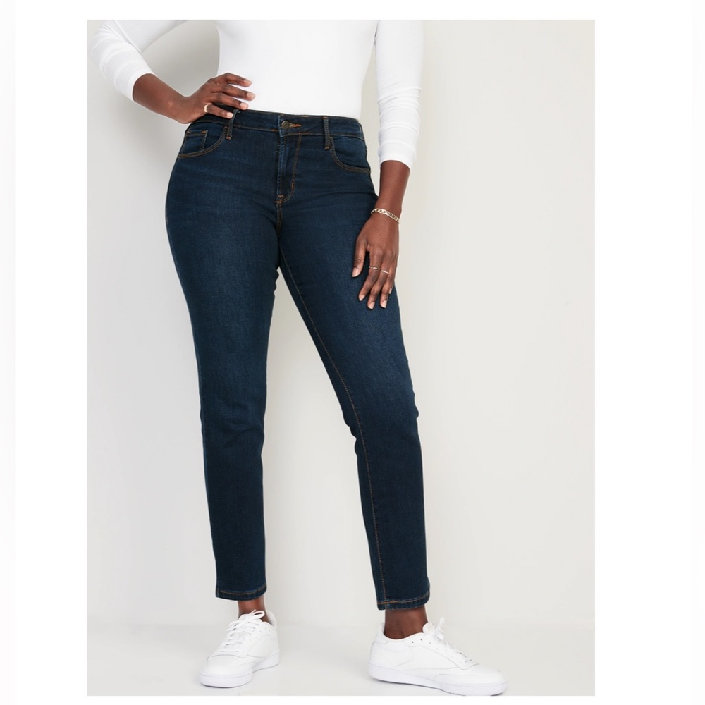 Old Navy Mid-Rise Power Slim Straight Jeans Dark Wash